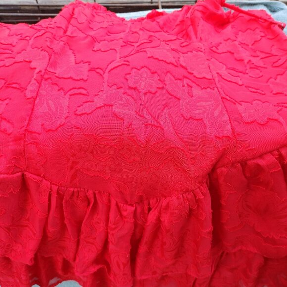 Wild Fable Red Mini Large Dress Ruffle Lace Adjustable Straps Solid Floral - Picture 8 of 9